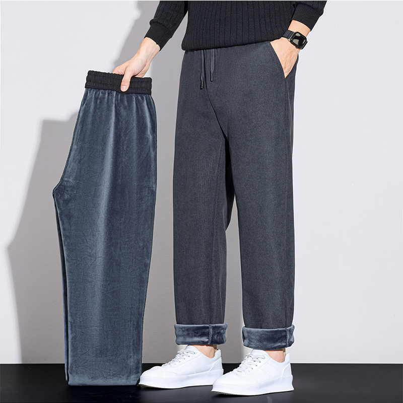 Corduroy Pant Warm - 冬用メンズ・フリースコーデュロイパンツ。ファッション、ビジネス、クラシック、厚手、暖か、ストレートレッグ、カジュアル、ドローストリング付き、ブランドメンズパンツ。