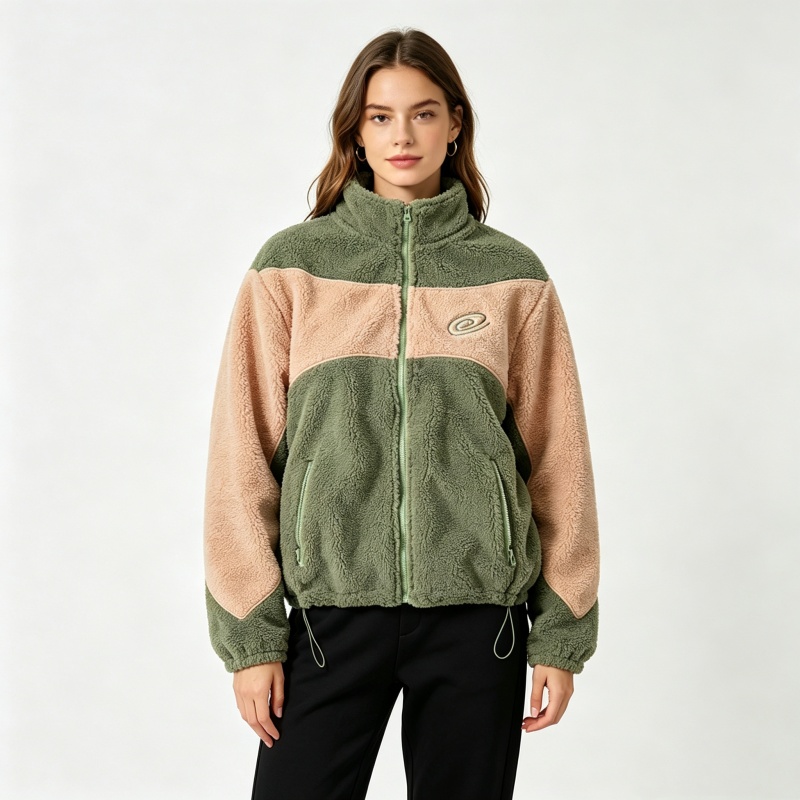 冬用レディースシェルパフリースカラーブロックジャケット、スタ - Sherpa Hoodie Fleece のレビューと価格