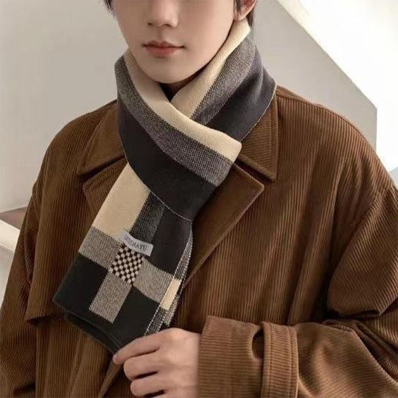 新しい冬の男性スカーフ保温スカーフカジュアルファッションブラ - Wool Scarf Men のレビューと価格